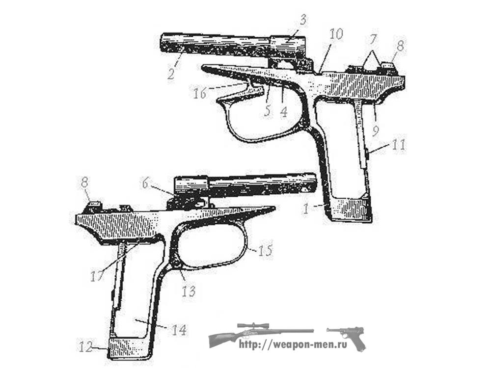 Рамка со стволом и спусковой скобой Пистолета Макарова